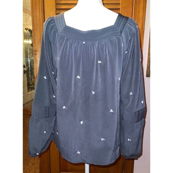 L C Lauren Conrad Dark Grey Heart Blouse -- L - Picture 2 of 8